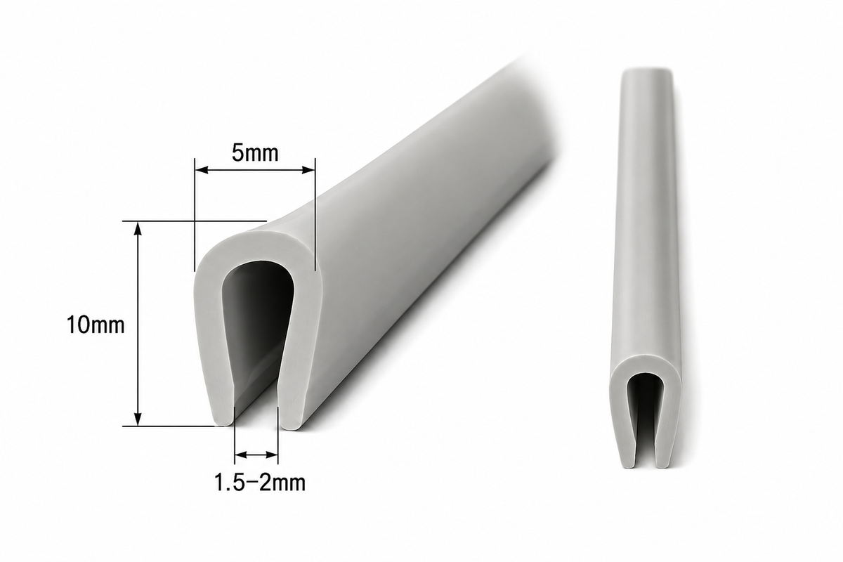 Junta de canto tipo U PVC gris – protección de canto 1,5–2 mm, perfil 5x10 mm