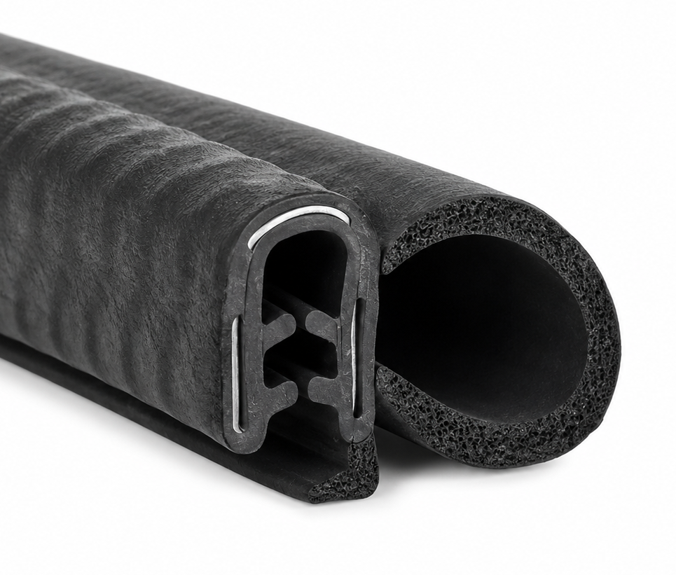 Junta reforzada para lunas de tractores, coches, barcos 26x16 mm – perfil de canto EPDM
