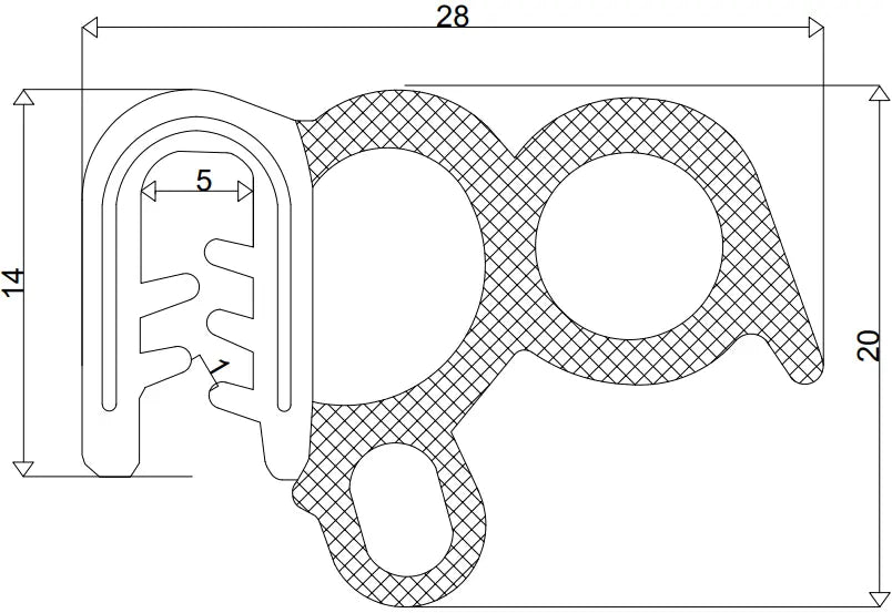 Junta de goma T-70 para puertas, reforzada universal