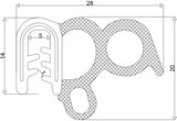 Junta de goma T-70 para puertas, reforzada universal