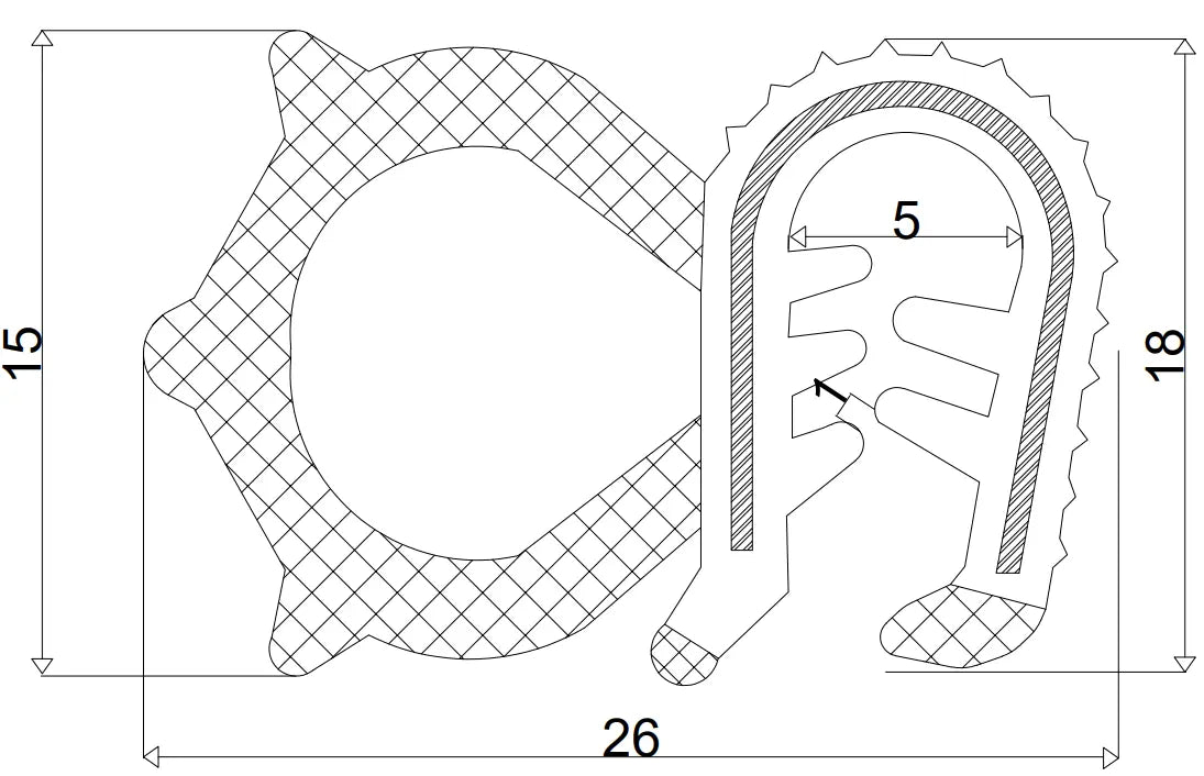 Junta de goma T-29 para puerta, reforzada universal